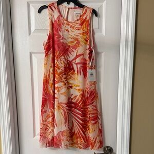 Calvin Klein Women's Dress - Red and Orange Tropical Print
